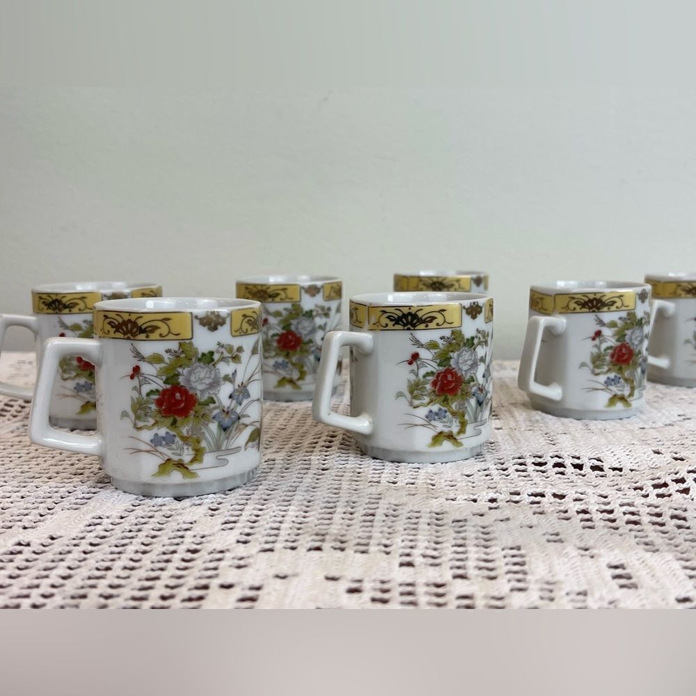 Set of 7 vintage Japanese tea cups || TANAKA demitasse teacups || Espresso cups